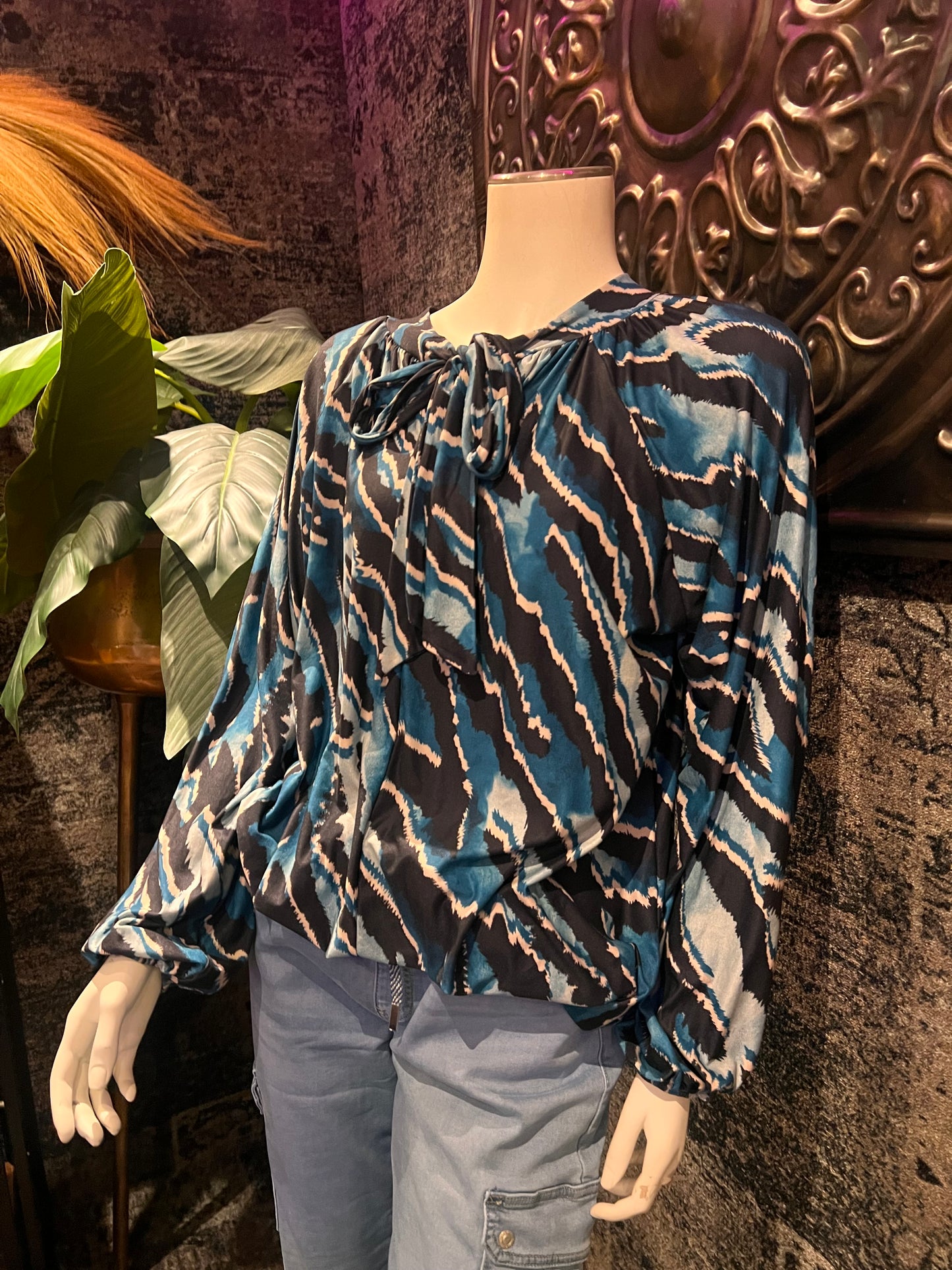 Blouse print / turquoise