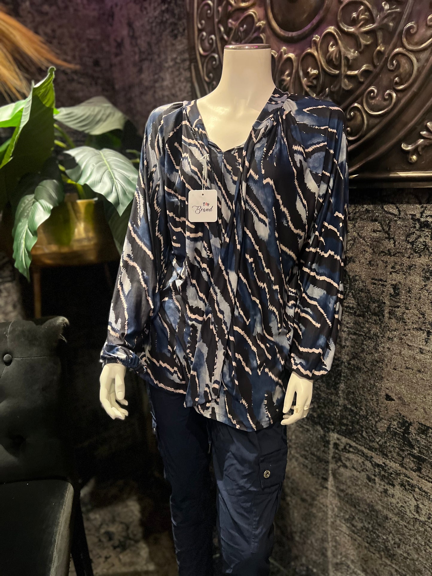 Blouse print/ donker blauw