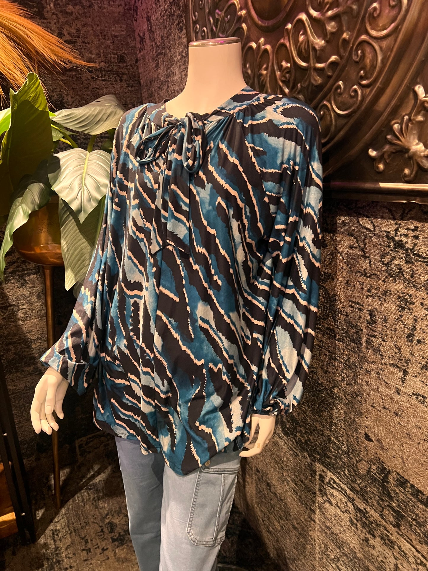 Blouse print / turquoise