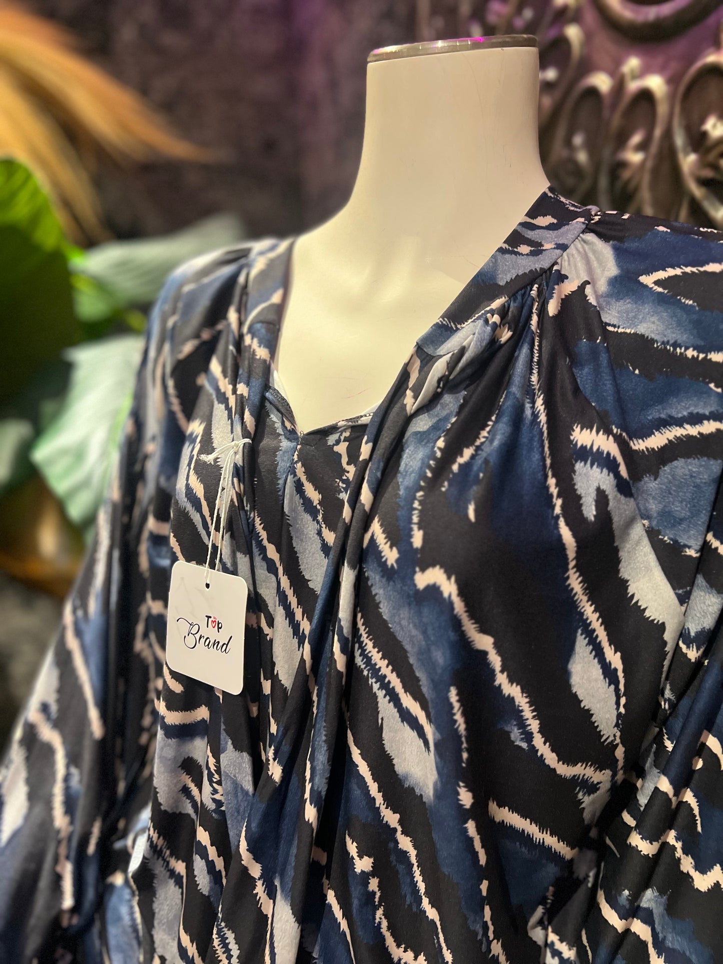 Blouse print/ donker blauw
