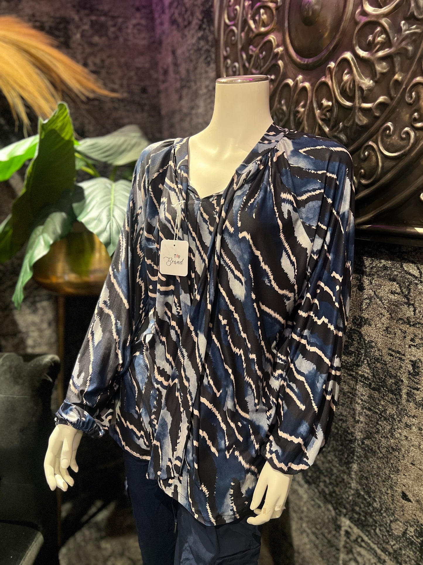 Blouse print/ donker blauw