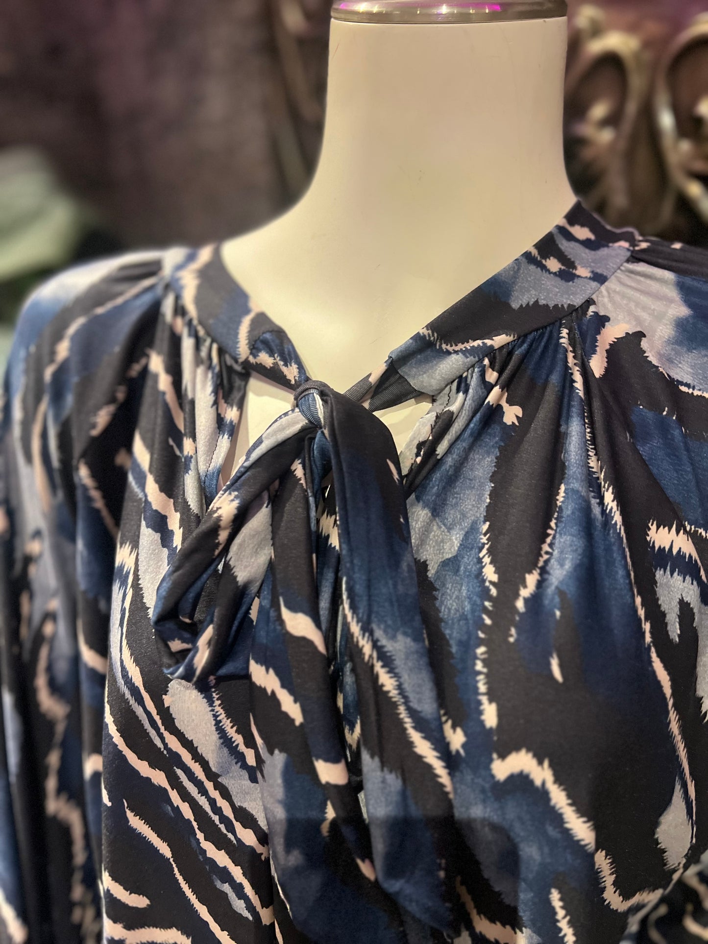 Blouse print/ donker blauw