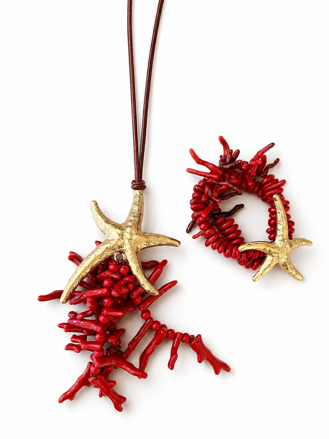 Ketting met Armband/ Coraal rood