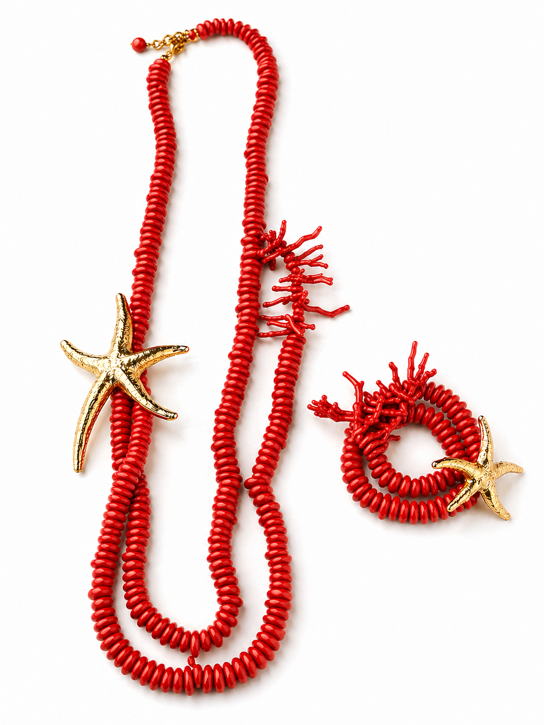 Ketting met Armband/ Coraal rood