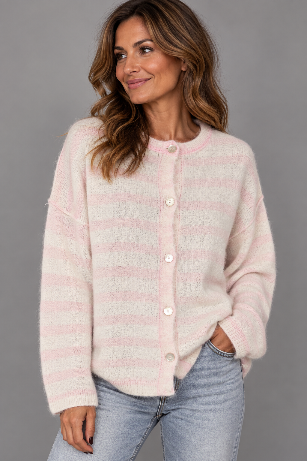 Vest Strien/ Zacht Roze