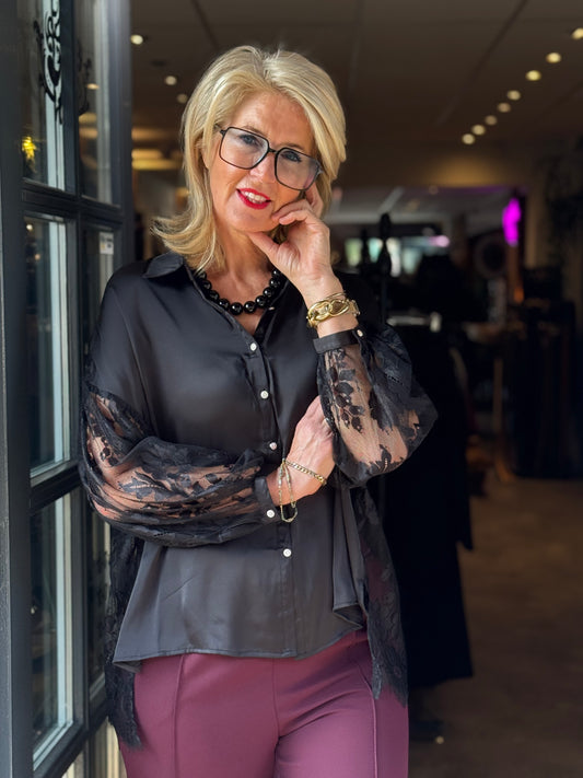 Blouse Satin Lace / Zwart