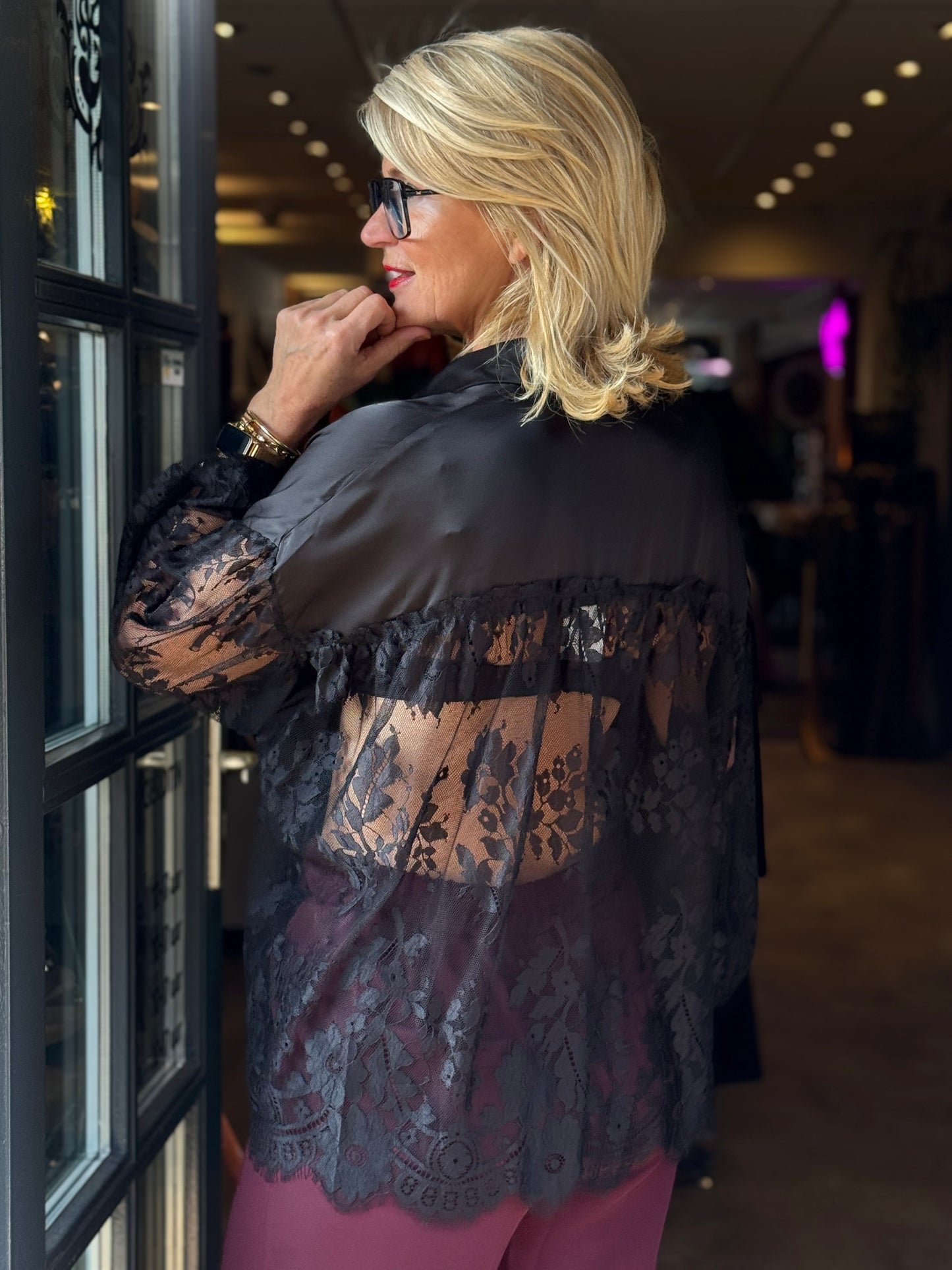 Blouse Satin Lace / Zwart