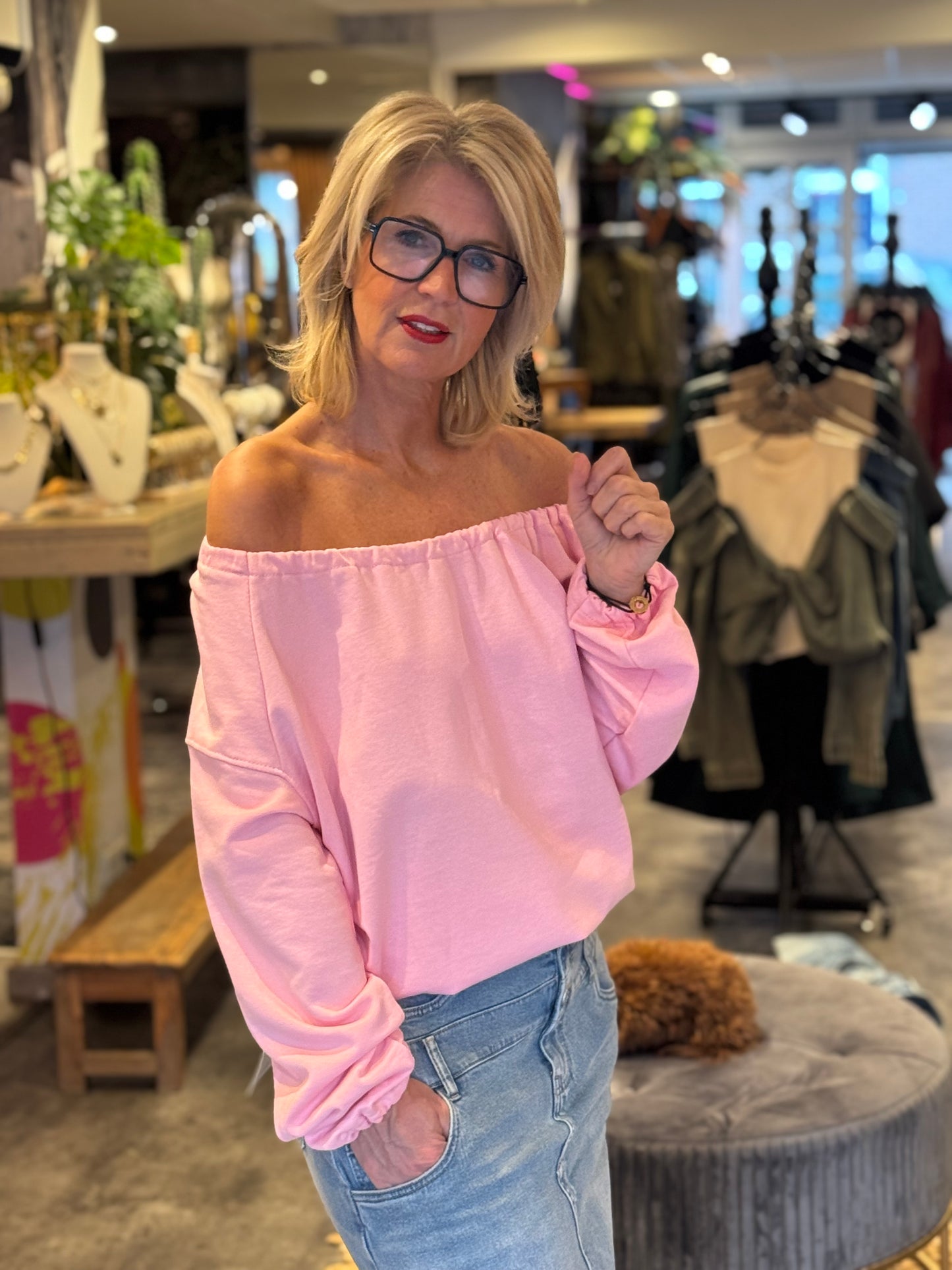 Sweater Off Shoulder/ pink