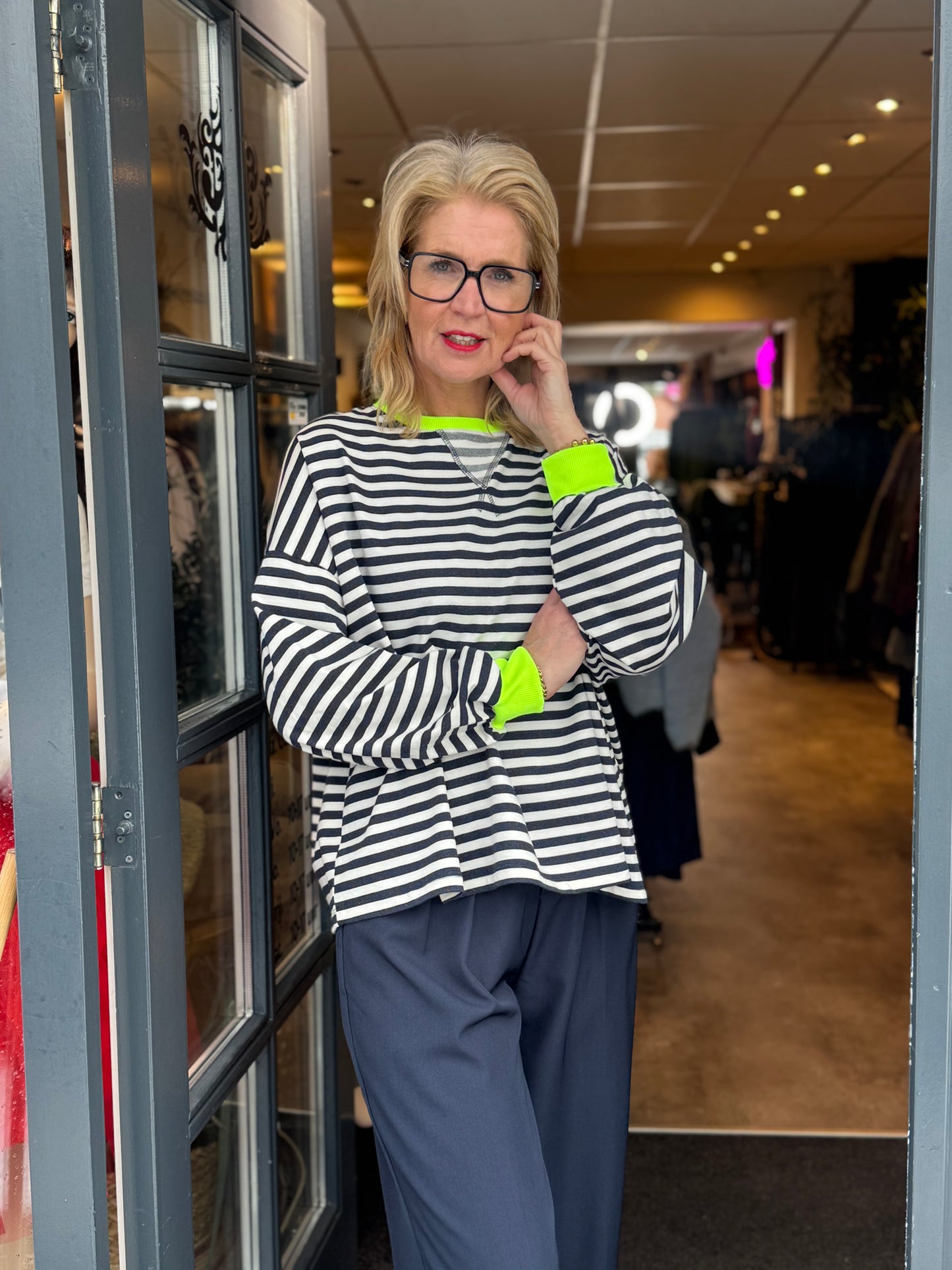 Sweater Stripe/ D Blauw