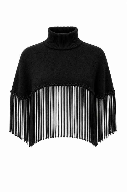 Poncho Fringle/ zwart