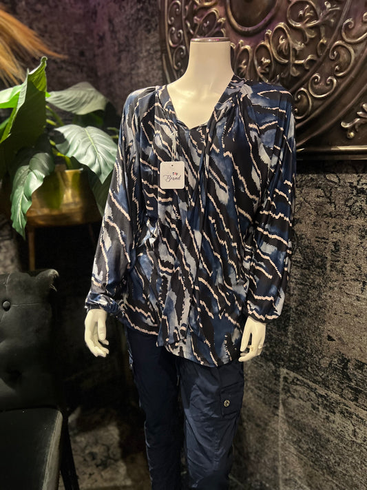Blouse print/ donker blauw