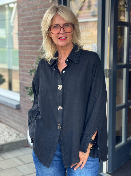 Blouse Linnen Byoux/ zwart