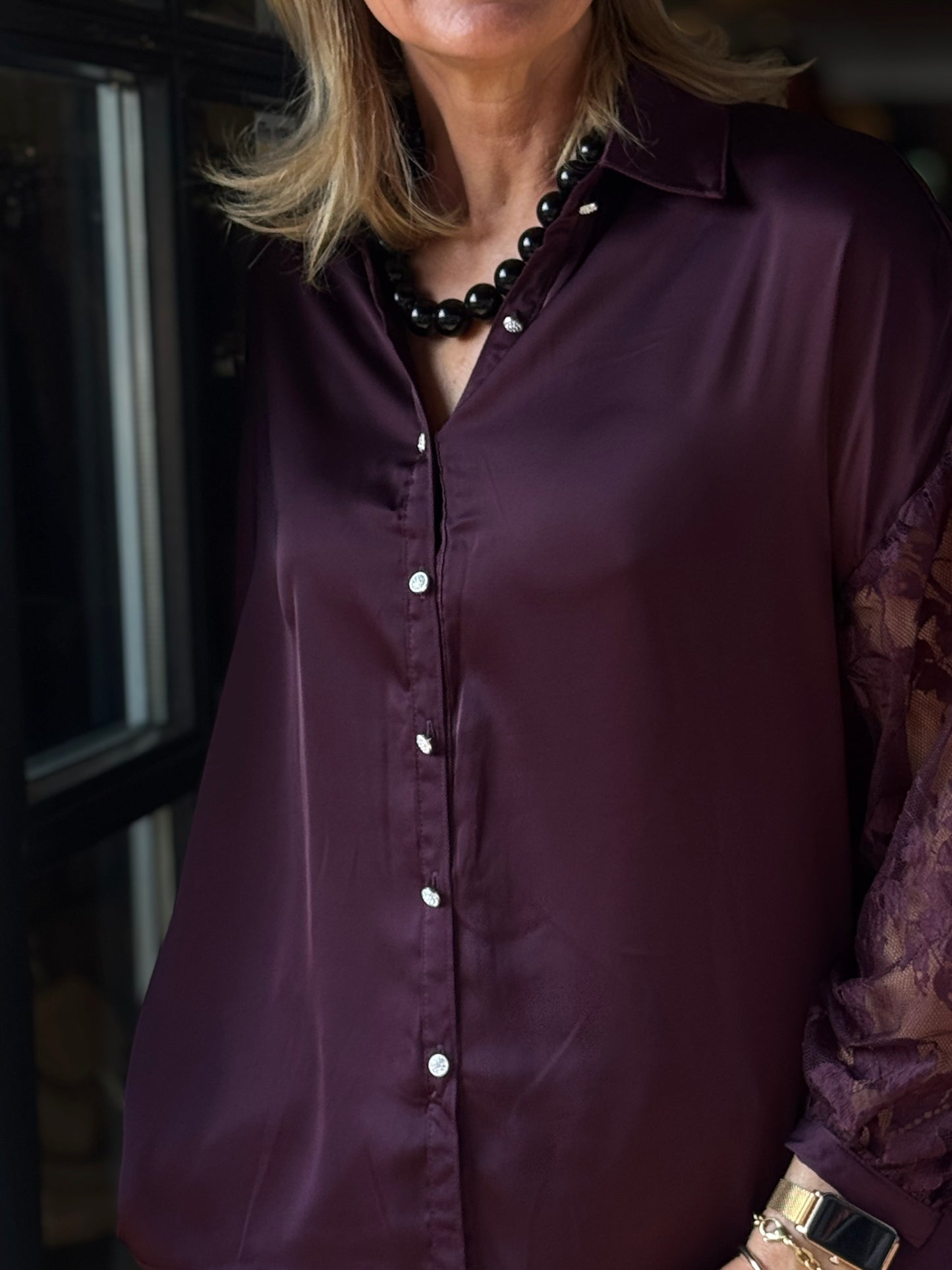 Blouse Satin Lace/ Bordeaux