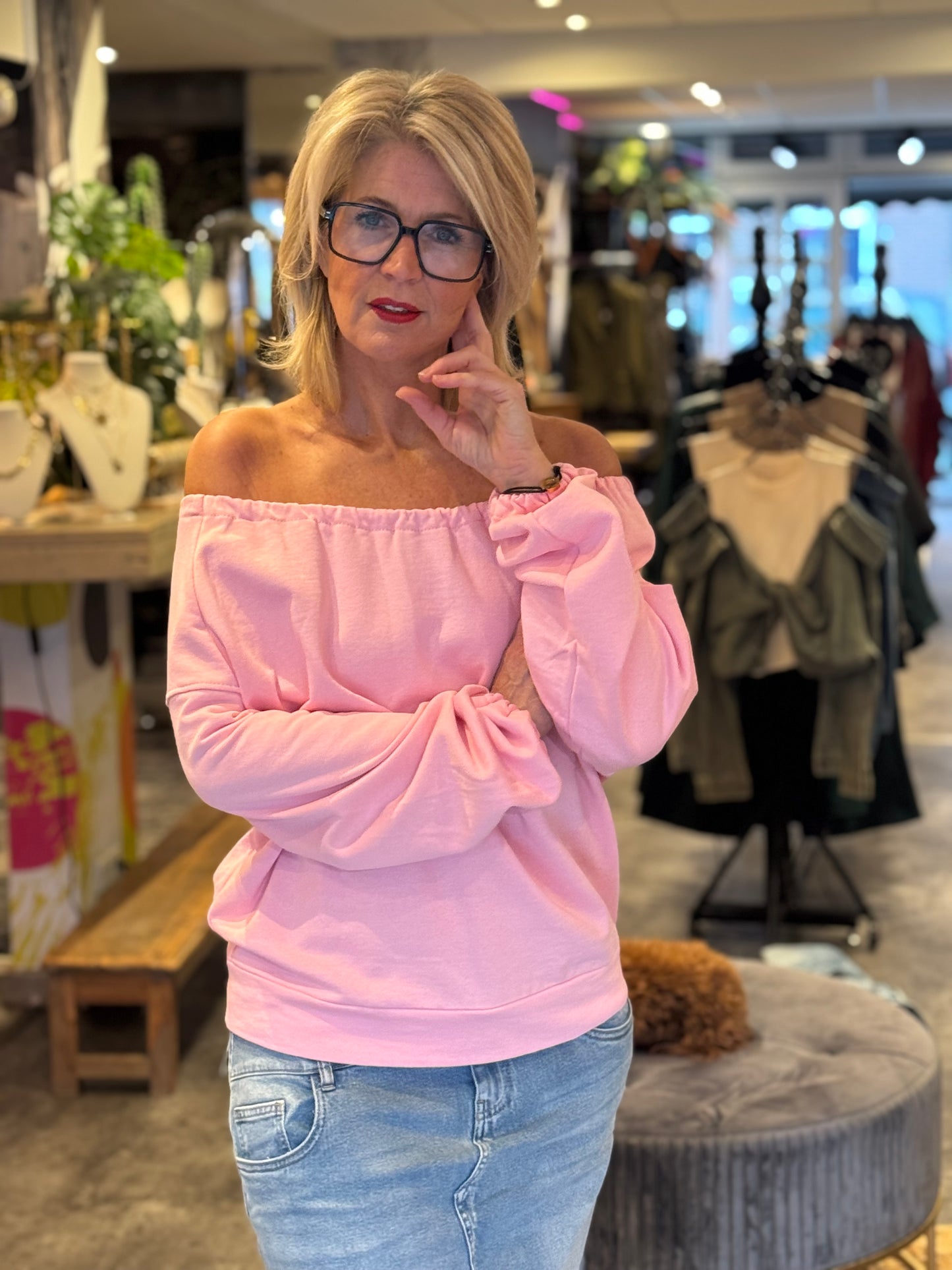 Sweater Off Shoulder/ pink