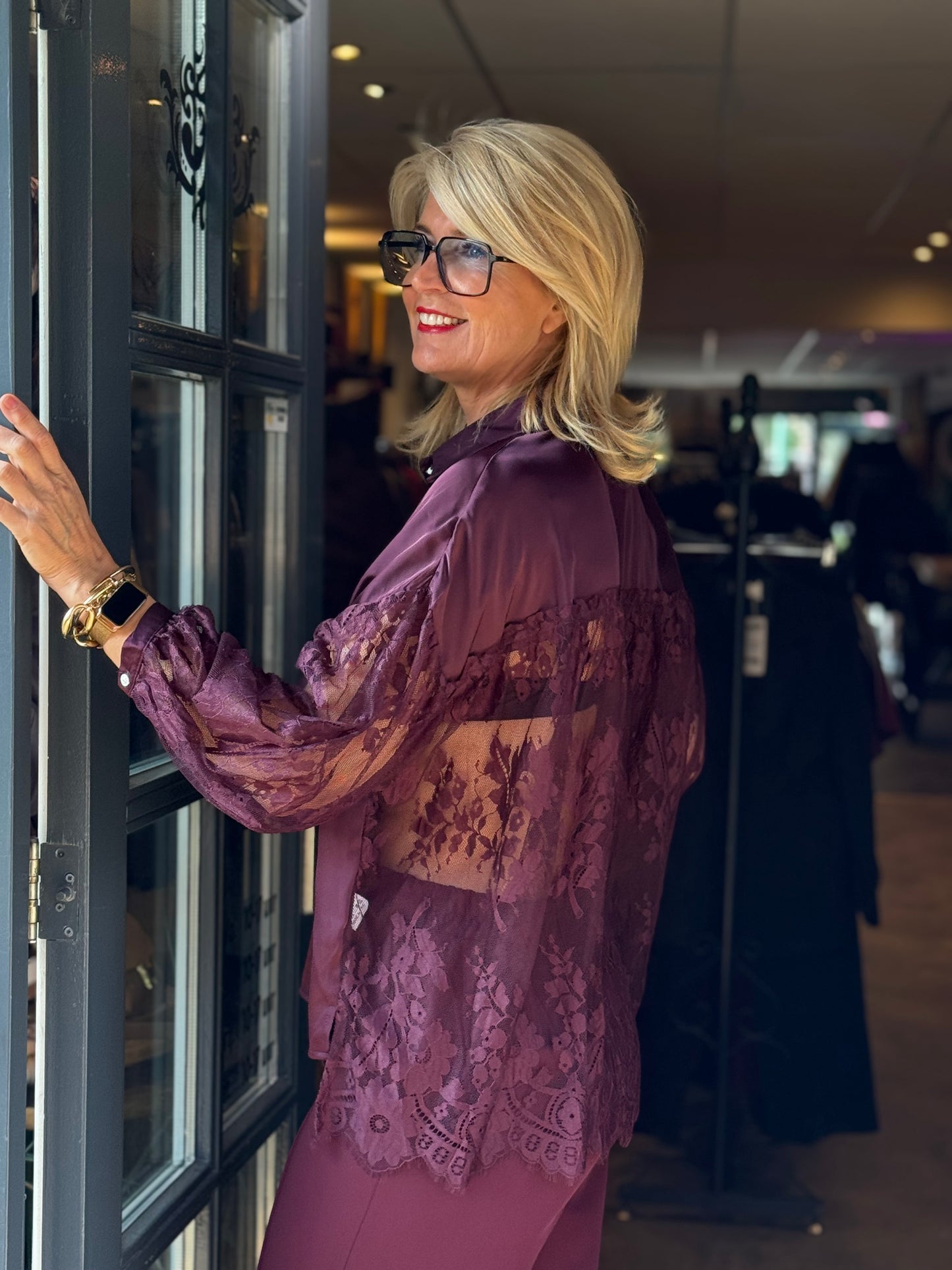 Blouse Satin Lace/ Bordeaux