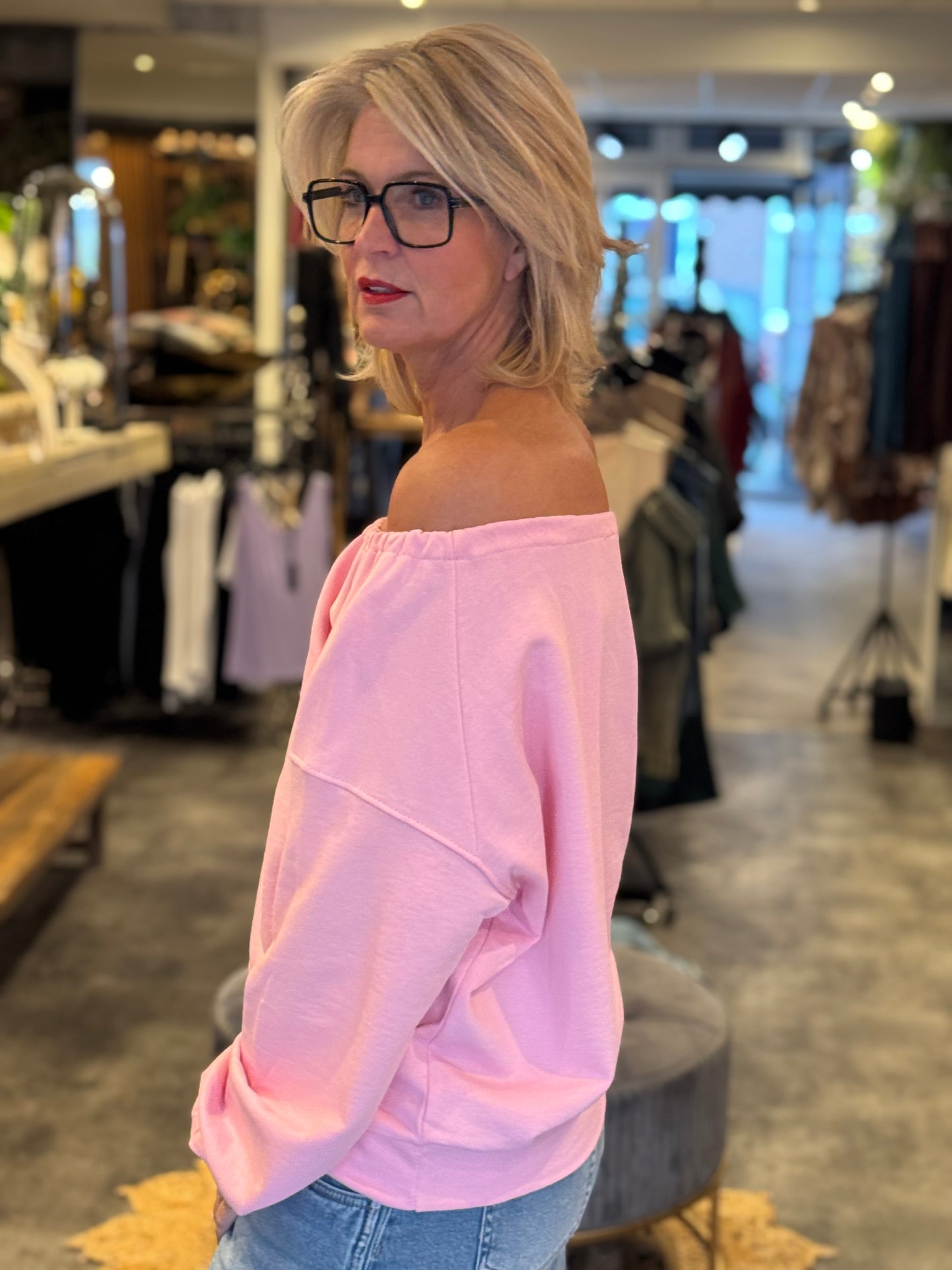 Sweater Off Shoulder/ pink