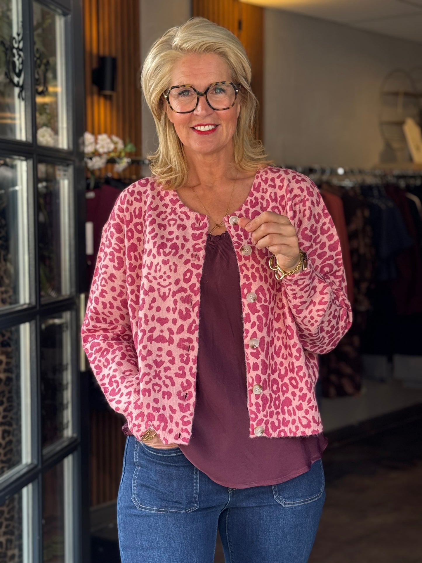 Vest Pantherd Cardigan/ Pink