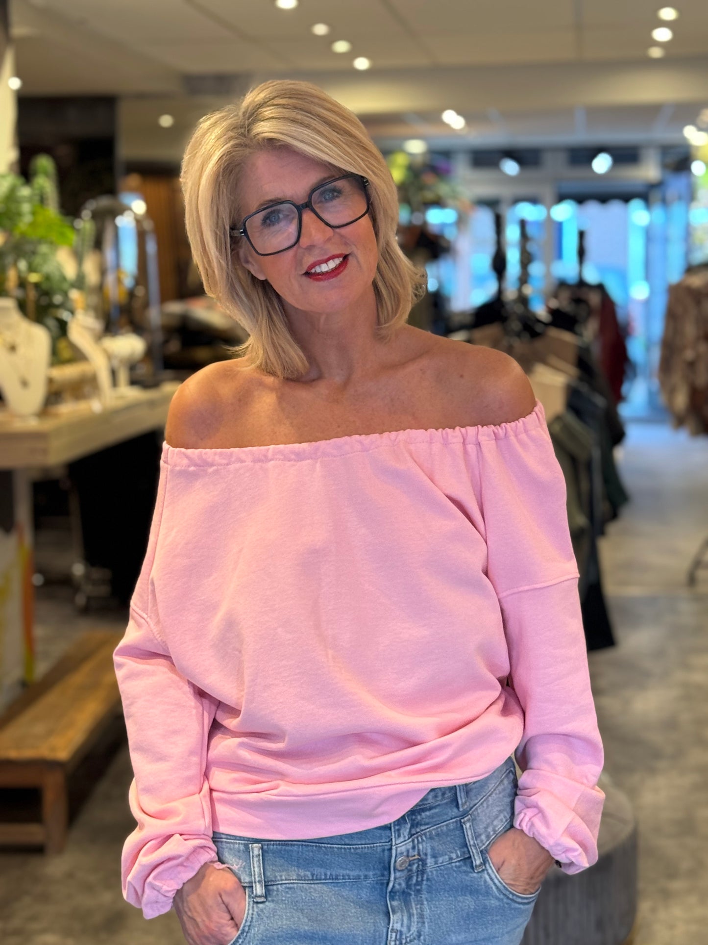 Sweater Off Shoulder/ pink