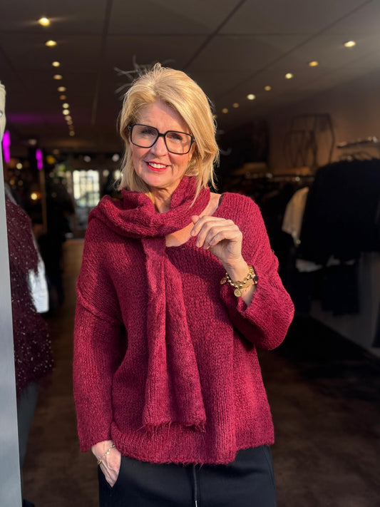Trui Soft met Sjaal/ Bordeaux