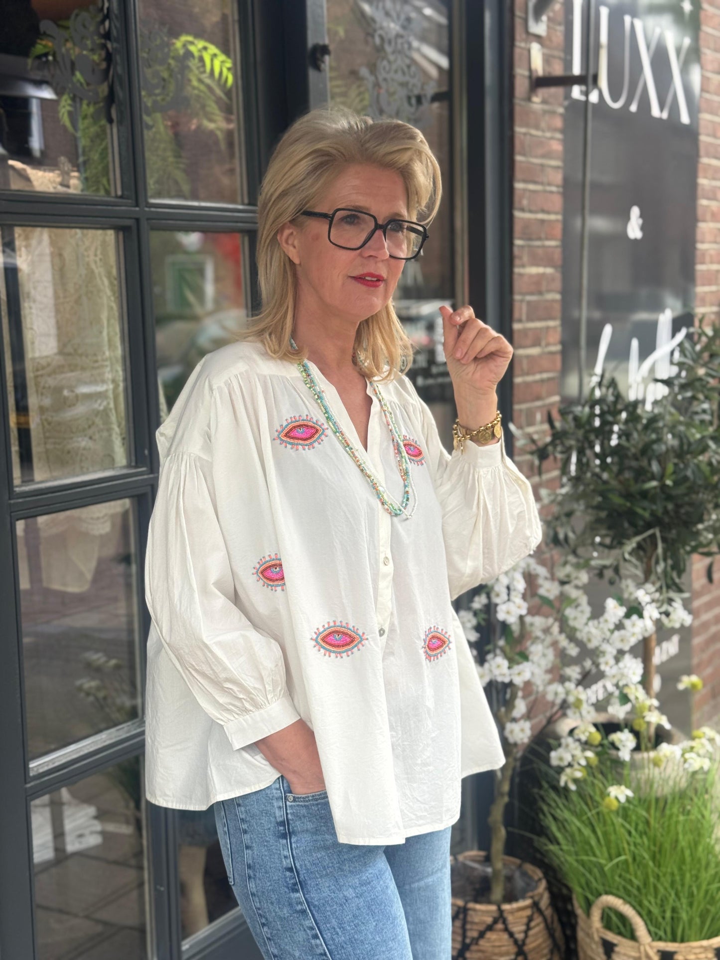 Blouse Boho Eye/ wit