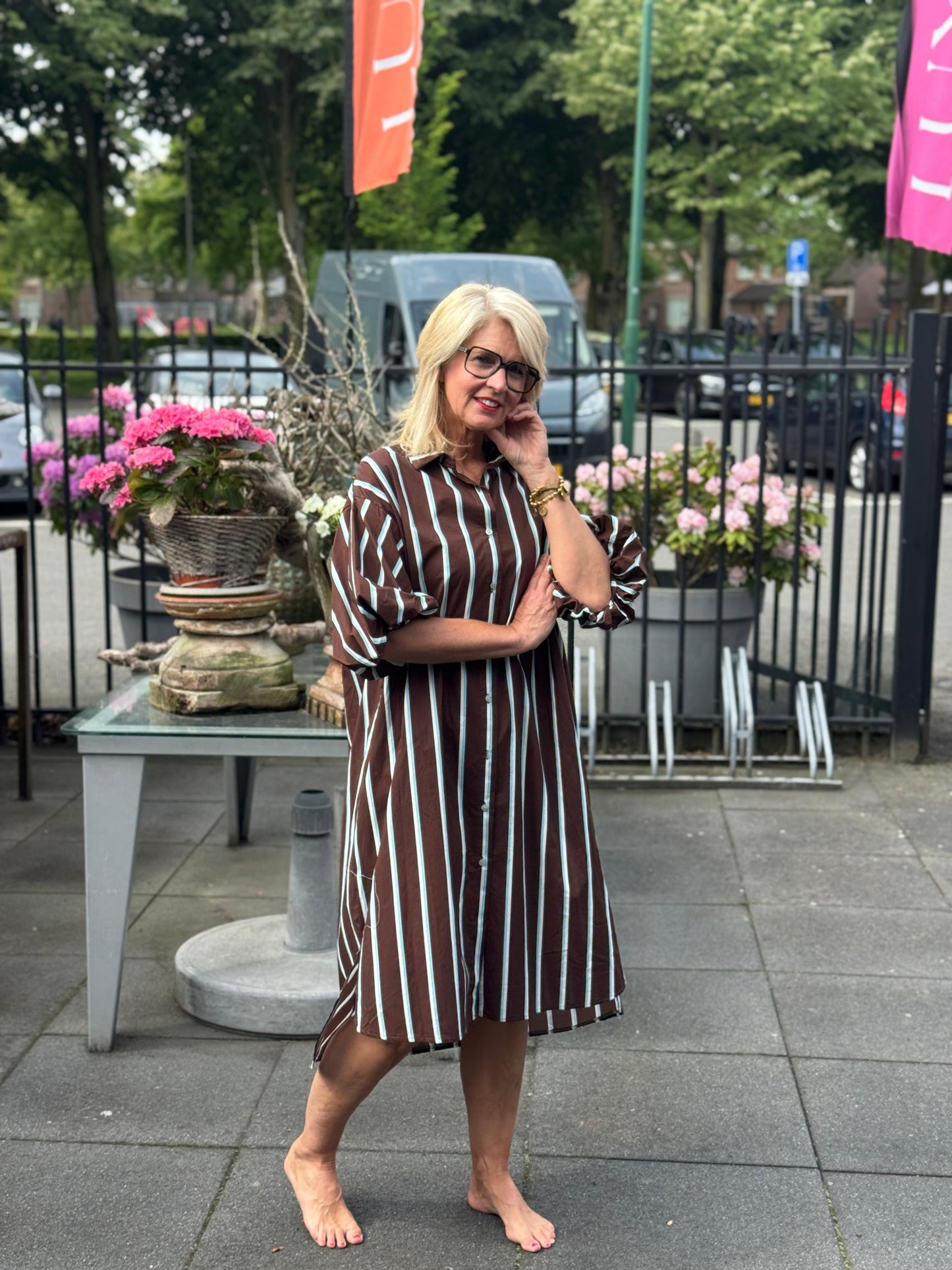Jurk Stripe Balloon/ D bruin