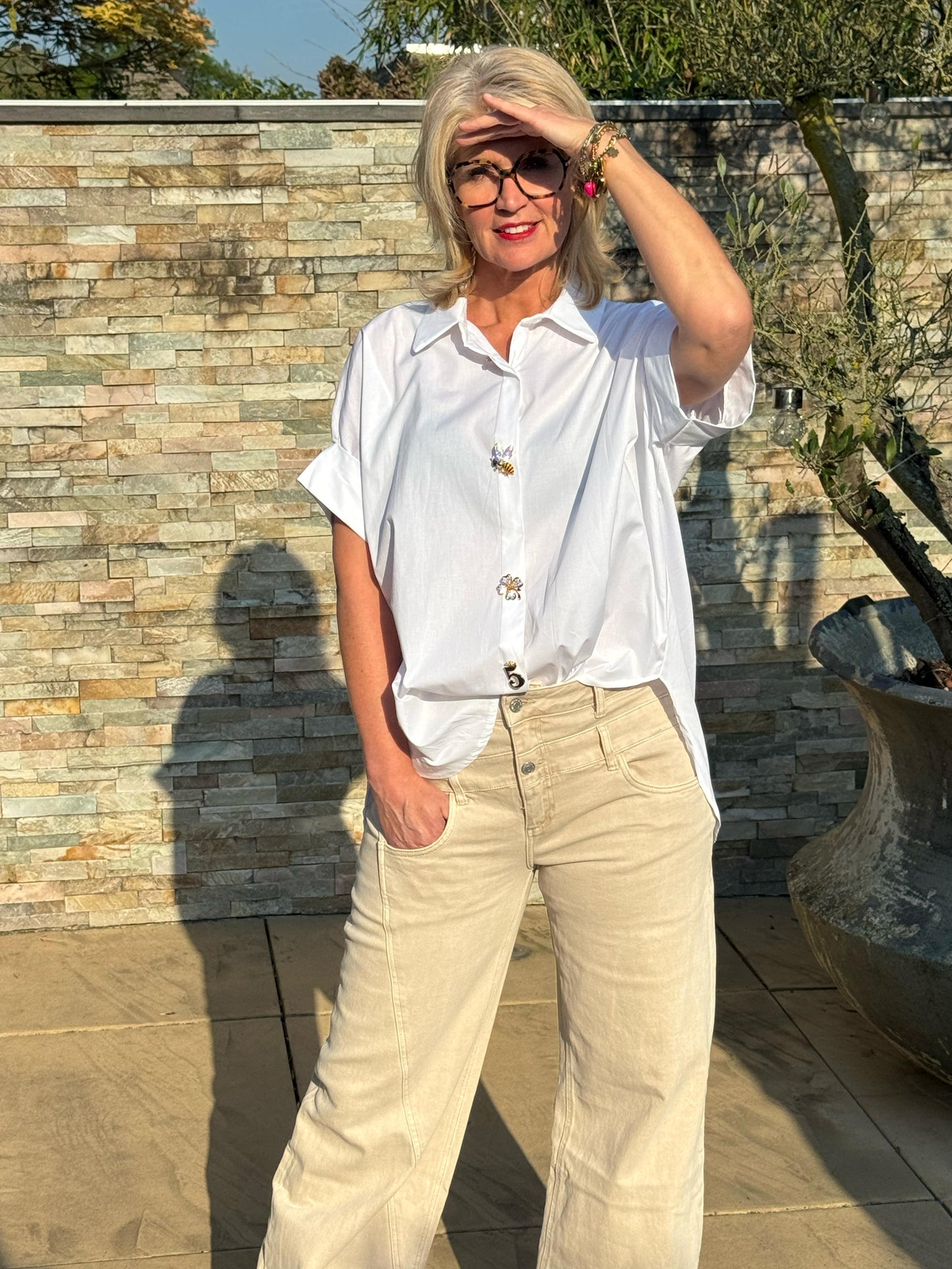 Blouse broche/ wit