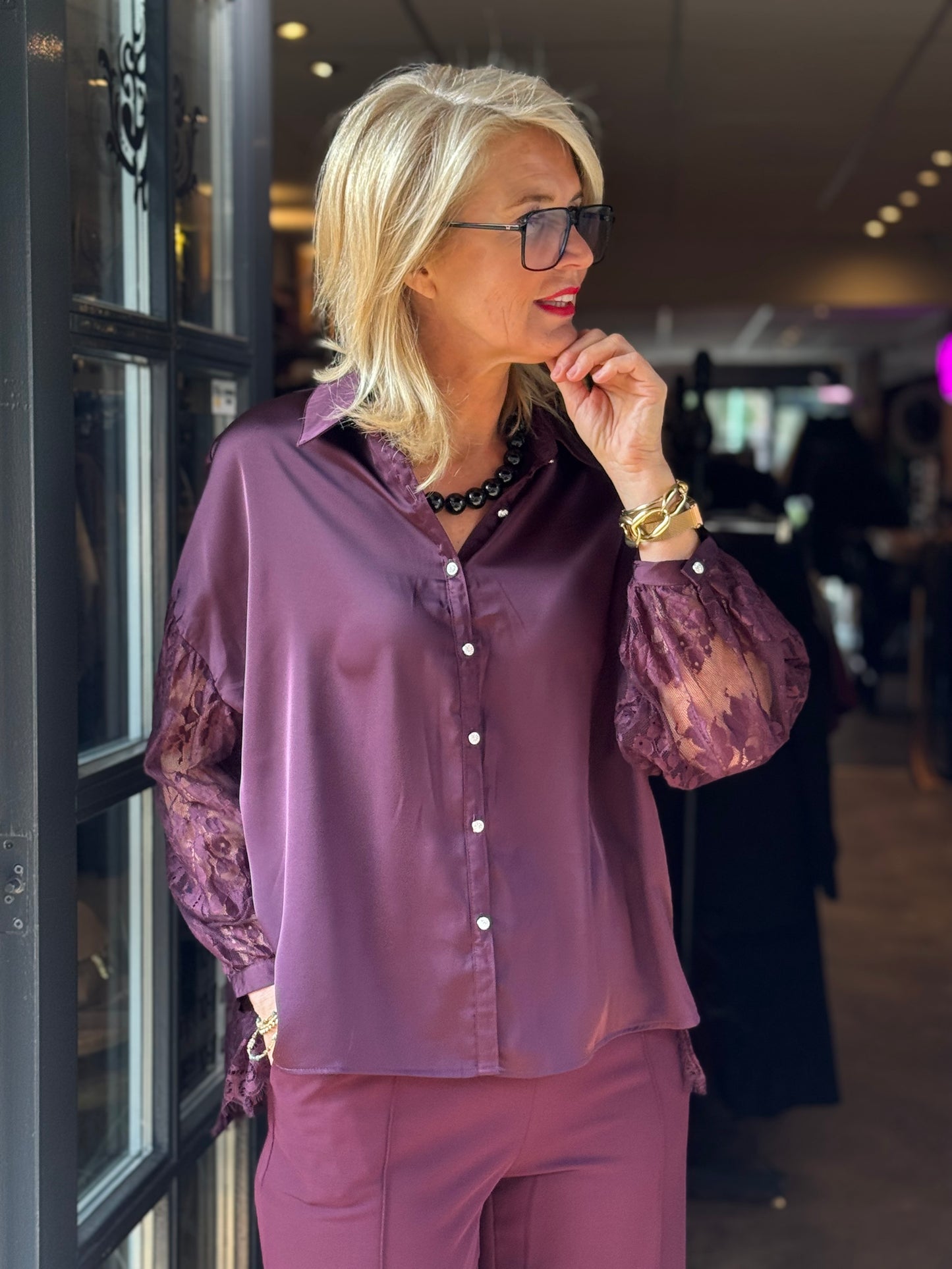 Blouse Satin Lace/ Bordeaux