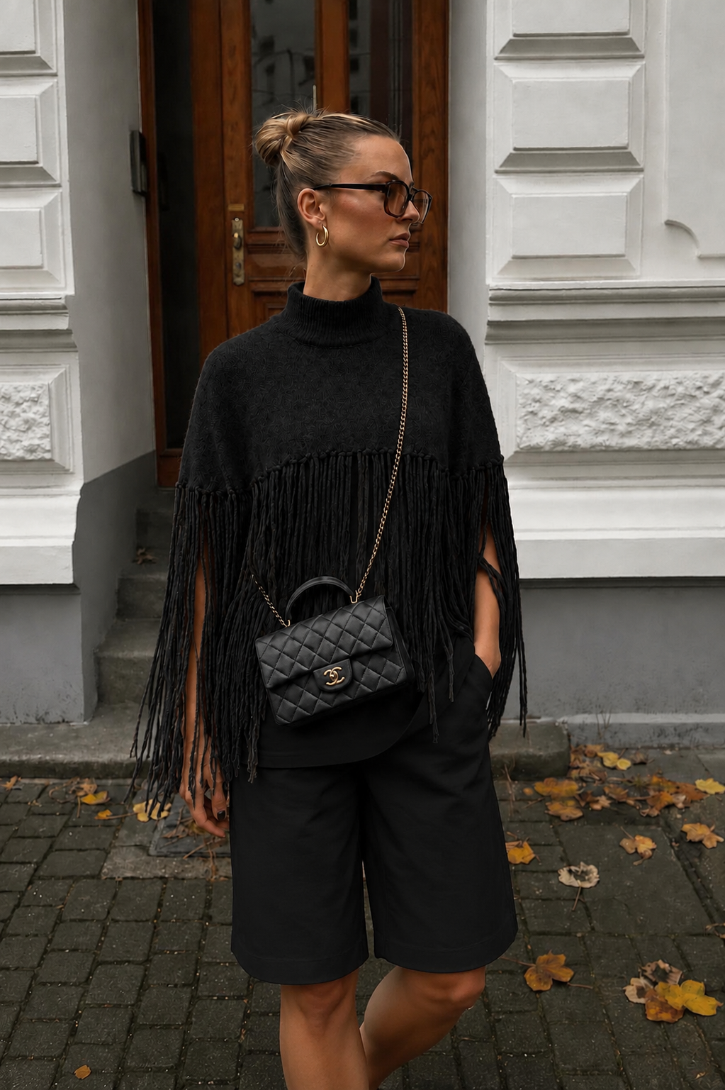 Poncho Fringle/ zwart