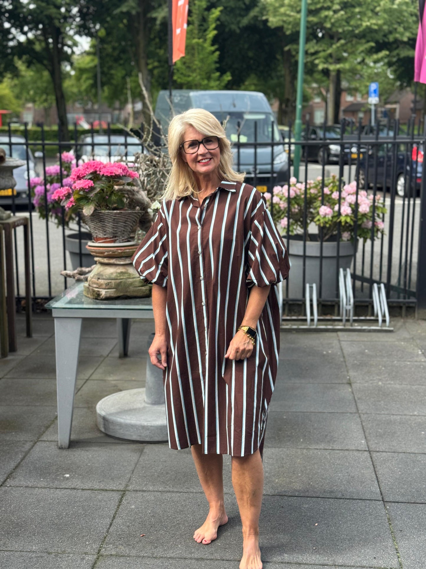 Jurk Stripe Balloon/ D bruin
