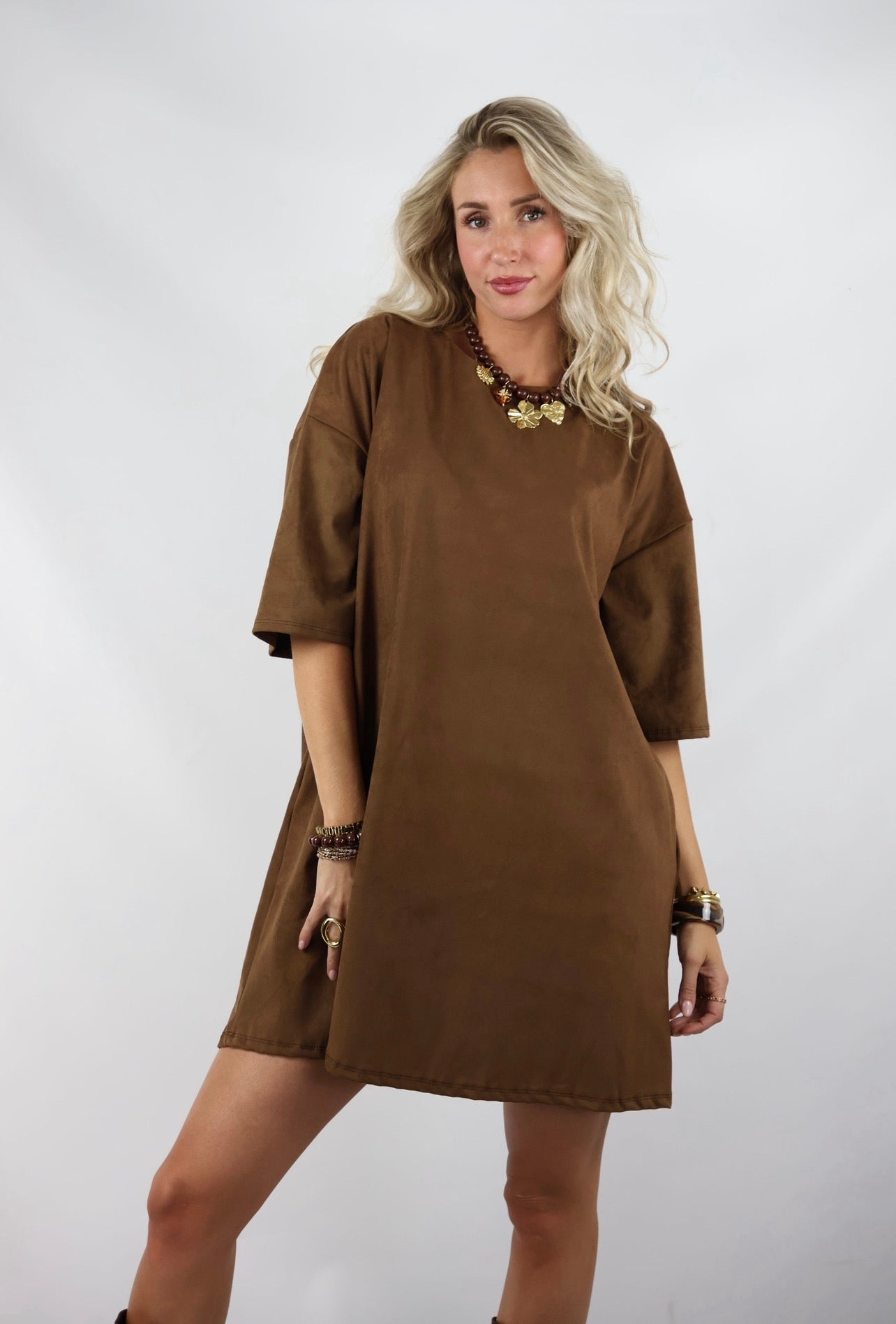 Jurk Suede Look/ camel