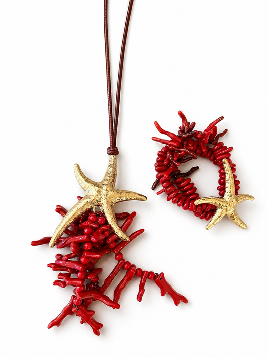 Ketting met Armband/ Coraal rood