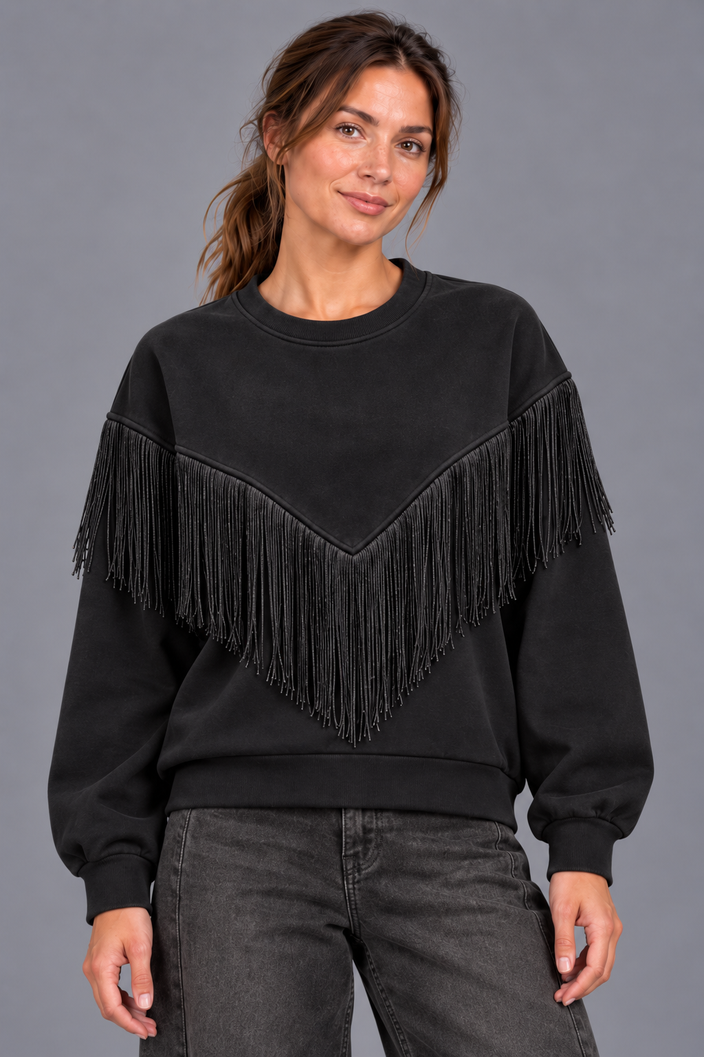 Sweater Fringle/ zwart