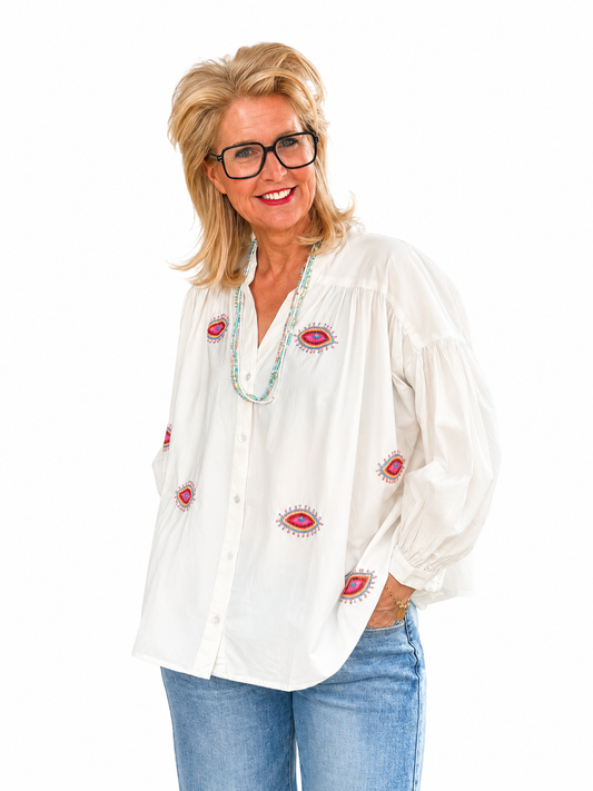 Blouse Boho Eye/ wit