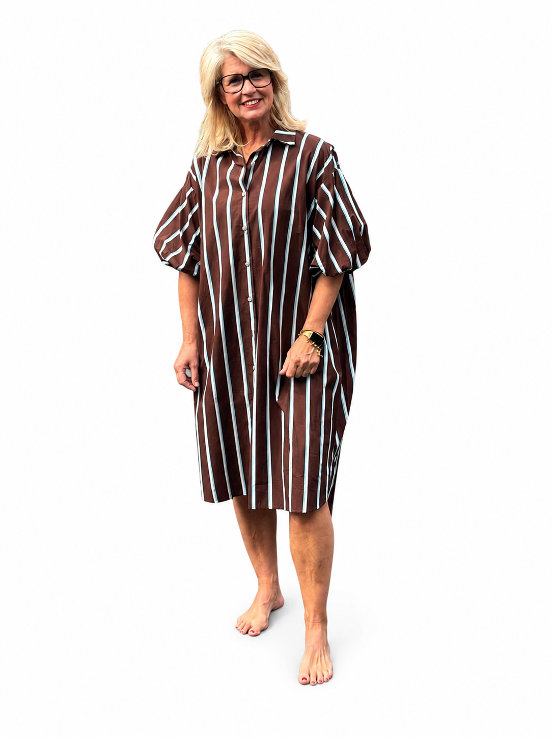 Jurk Stripe Balloon/ D bruin