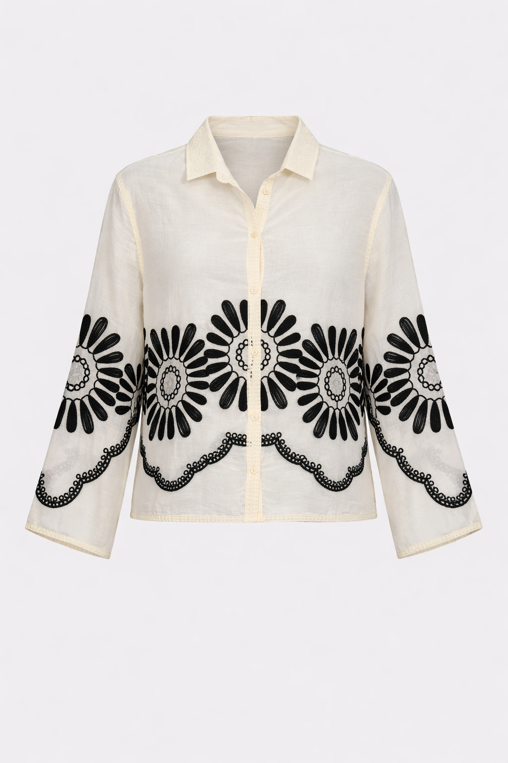 BlousevEmbroidery/ creme-zwart