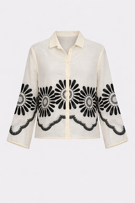 BlousevEmbroidery/ creme-zwart